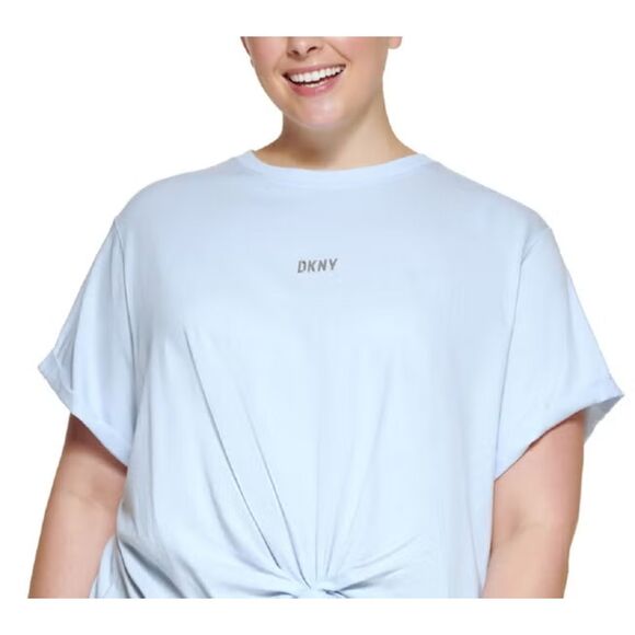 Dkny Sport Women's Knot-Front Metallic Logo T-Shirt Blue Size XL NWT - Picture 1 of 3